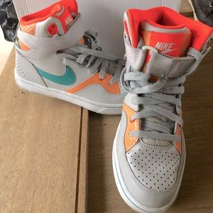 Nike hightops in grey, teal, orange/coral colors. Women’s size women’s size 7.5